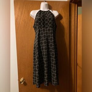 90s Vintage New York & Co Black & Cream Sleeveless Halter Summer Midi Dress Sz 8